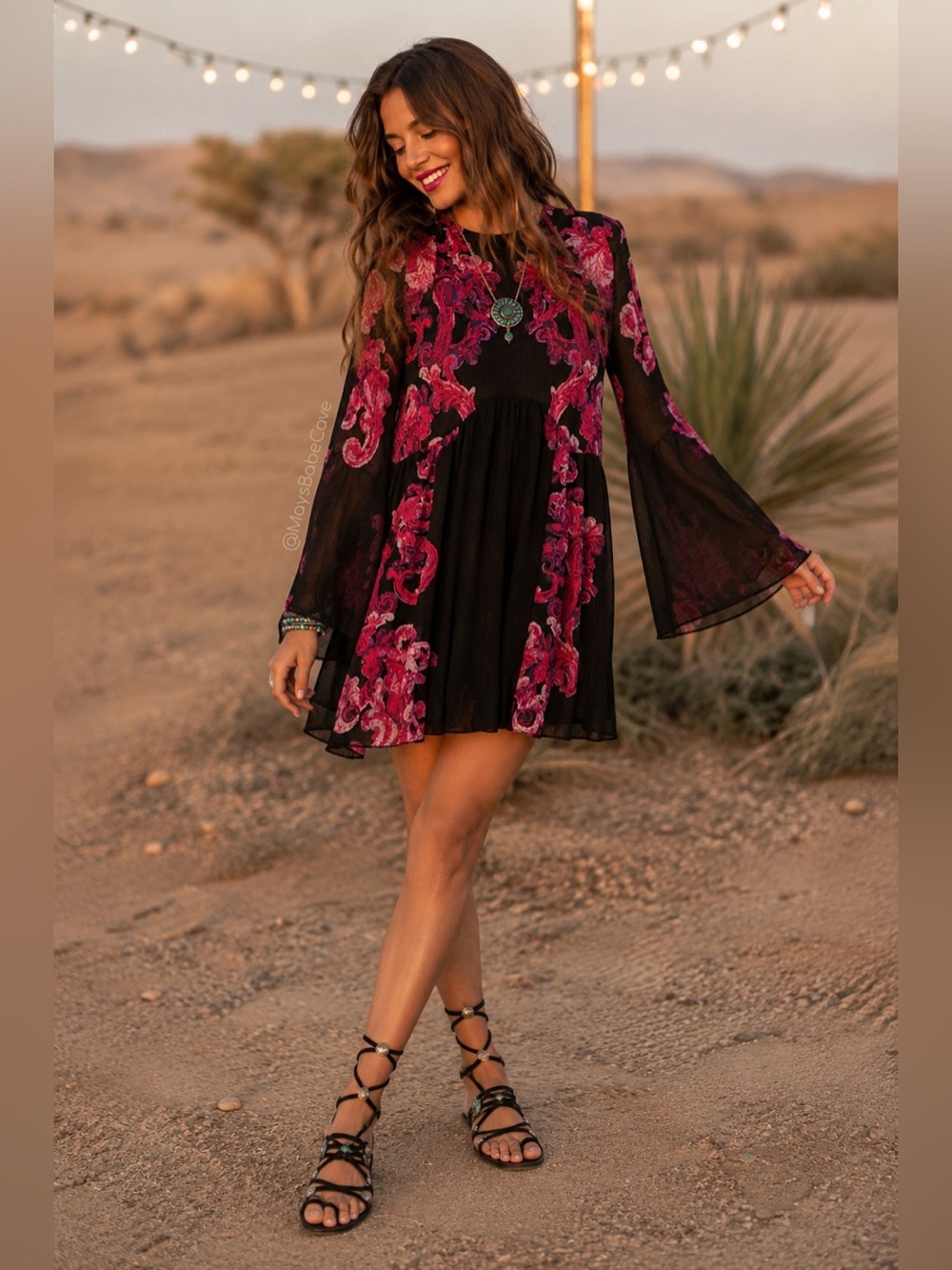 Free People Black Pink Babydoll Dress NWT